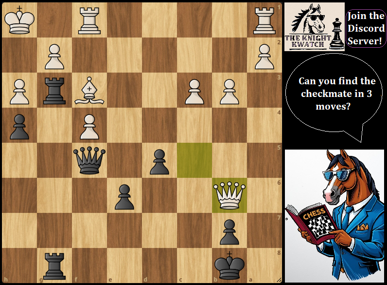TheKnightKwatch's tweet photo. Mate in 3 3⃣🔥! Black to play, can you spot it? #chess #chessmasters #chessnews #chesstactics #tactics #chessable #chessbase @GothamChess @GMHikaru #puzzles #chesspuzles @GmNaroditsky #Science #math #physics https://t.co/6eFFwICNfN