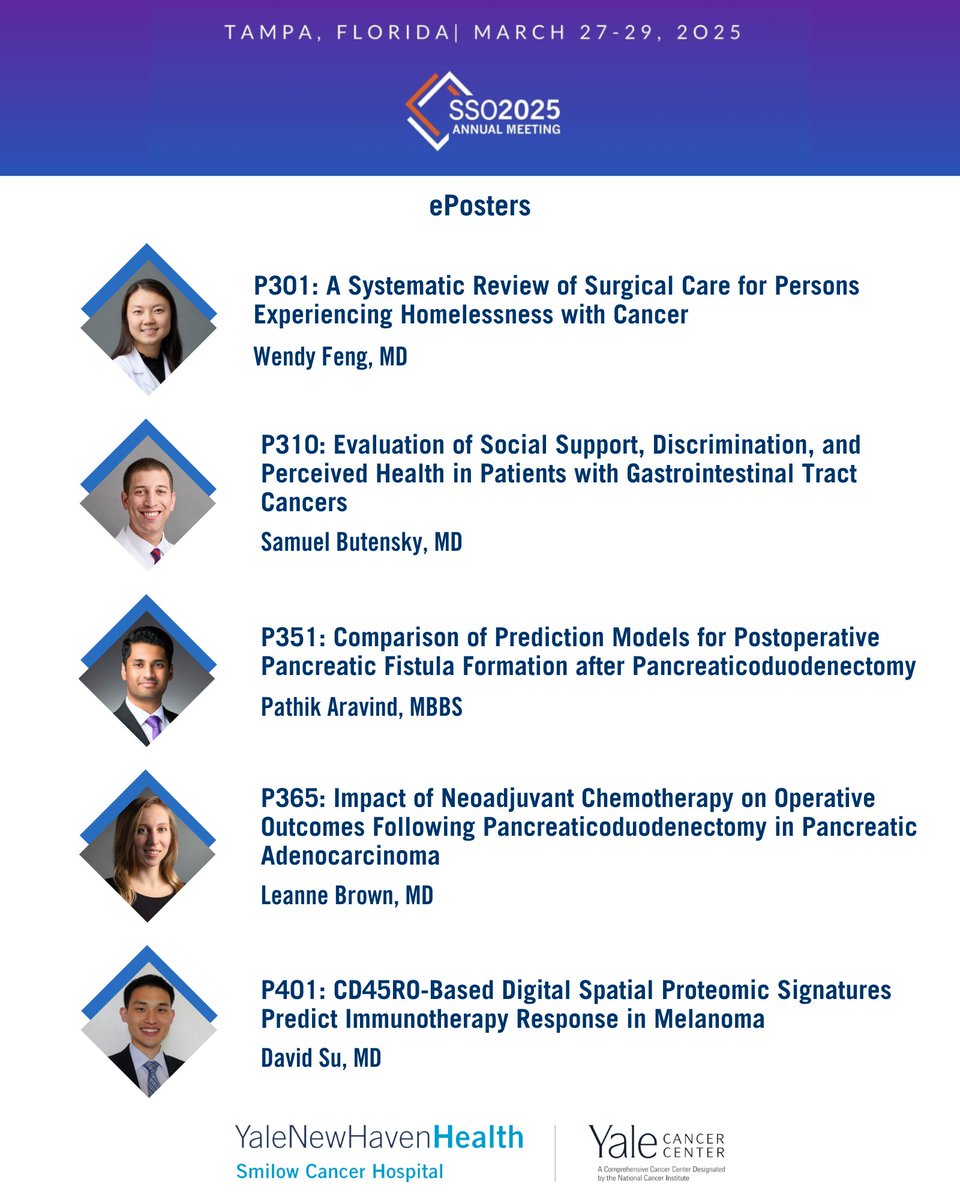 Yale Cancer Center (@yalecancer) on Twitter photo Research from <a href="/YaleSurgRes/">Yale Surgical Residency</a> Drs. Wendy Feng, <a href="/sbutensky/">Samuel Butensky, MD</a>, <a href="/pathik_aravind/">Pathik Aravind</a>, Leanne Brown, and <a href="/DavidSuMD/">David Su</a> is being featured at #SSO2025 as ePosters. Congratulations!
<a href="/SmilowCancer/">Smilow Cancer Hospital</a> <a href="/YaleMed/">Yale School of Medicine</a> <a href="/YNHH/">Yale New Haven Hosp</a> <a href="/YaleSurgery/">Yale Surgery</a> Research from <a href="/YaleSurgRes/">Yale Surgical Residency</a> Drs. Wendy Feng, <a href="/sbutensky/">Samuel Butensky, MD</a>, <a href="/pathik_aravind/">Pathik Aravind</a>, Leanne Brown, and <a href="/DavidSuMD/">David Su</a> is being featured at #SSO2025 as ePosters. Congratulations!
<a href="/SmilowCancer/">Smilow Cancer Hospital</a> <a href="/YaleMed/">Yale School of Medicine</a> <a href="/YNHH/">Yale New Haven Hosp</a> <a href="/YaleSurgery/">Yale Surgery</a>