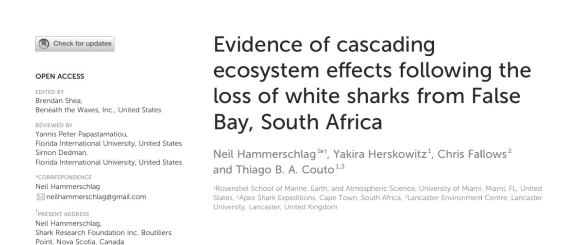 DrNeilHammer's tweet image. 🚨New Study Alert 🚨: "Evidence of cascading ecosystem effects following the loss of white sharks from False Bay, South Africa" : frontiersin.org/journals/marin…
Please share
