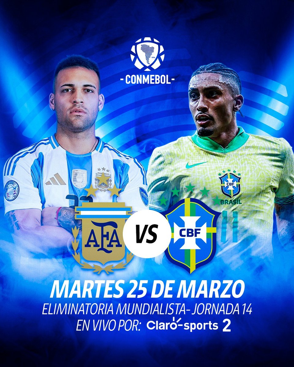 ClaroSportsCAM's tweet photo. EL DUELO DE LA FECHA FIFA ¡TE ESPERAMOS 5:30! 🇦🇷🆚🇧🇷

Las eliminatorias en Conmebol nos vuelven a regalar un emocionante encuentro, cuando la 'Canarinha' se mida ante la albiceleste, en busca del boleto a la próxima Copa del Mundo ¿Cuál es tu pronóstico para hoy? https://t.co/yeHOGwxa2c