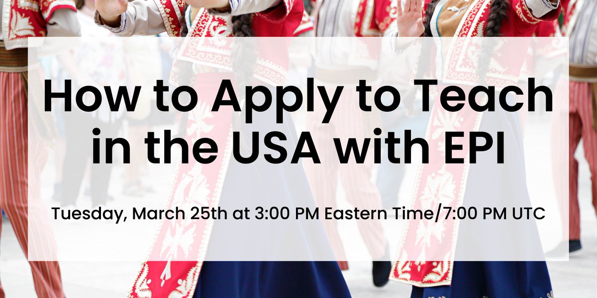 Are you interested in teaching in the USA? Join us for an informational webinar titled "How to Apply to Teach in the USA with EPI." The broadcast will begin soon.

You can join us here: youtu.be/PK3mEzZ9uFY