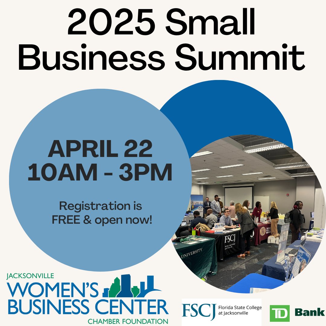 📅 Save the Date! Join us for the Small Business Summit hosted by the Jacksonville Women's Business Center, in partnership with TD Bank and Florida State College at Jacksonville. This event is your chance to connect with valuable resources, network with other entrepreneurs, and