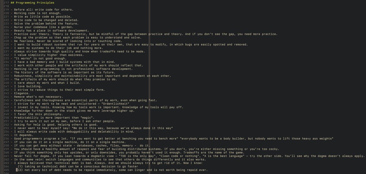 Just re-discovered these Programming Principles I wrote down in a note called "Mission Statement" years ago.

I still think I stand by them 100%?