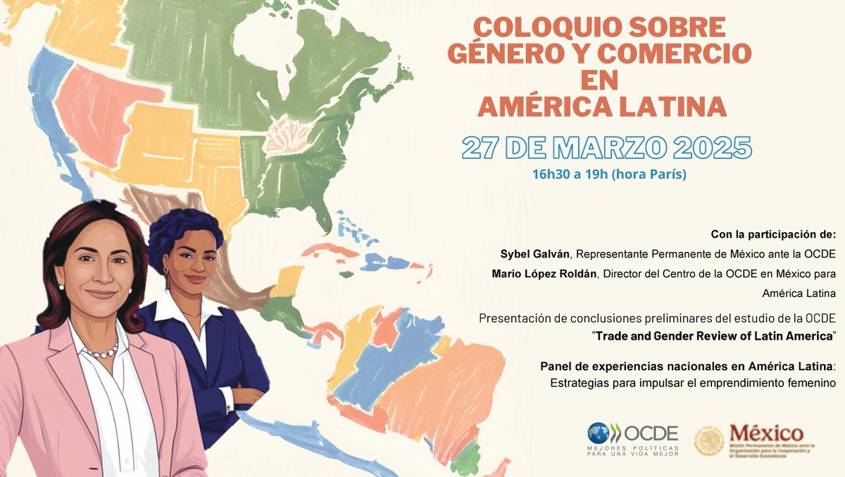 💡 Coloquio sobre género y comercio en América Latina

Únete al Panel de experiencias nacionales y conoce estrategias para impulsar el emprendimiento femenino en la región. 🌎

📅 27 de marzo | 🕒16:30 a 19:00 (Hora de París)
📌 Regístrate: meetoecd1.zoom.us/webinar/regist…
