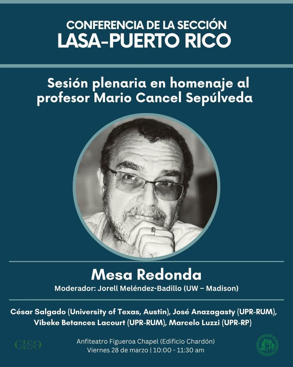 ¡Esta semana en <a href="/uprm/">RUM/UPRM</a>! 

Conferencia de la Sección LASA - Puerto Rico. Échale un vistazo al programa aquí: …sapuertoricoconference2025.weebly.com/programa-de-la…

¡Te esperamos!

<a href="/CISOUPRM/">Departamento de Ciencias Sociales UPRM</a>