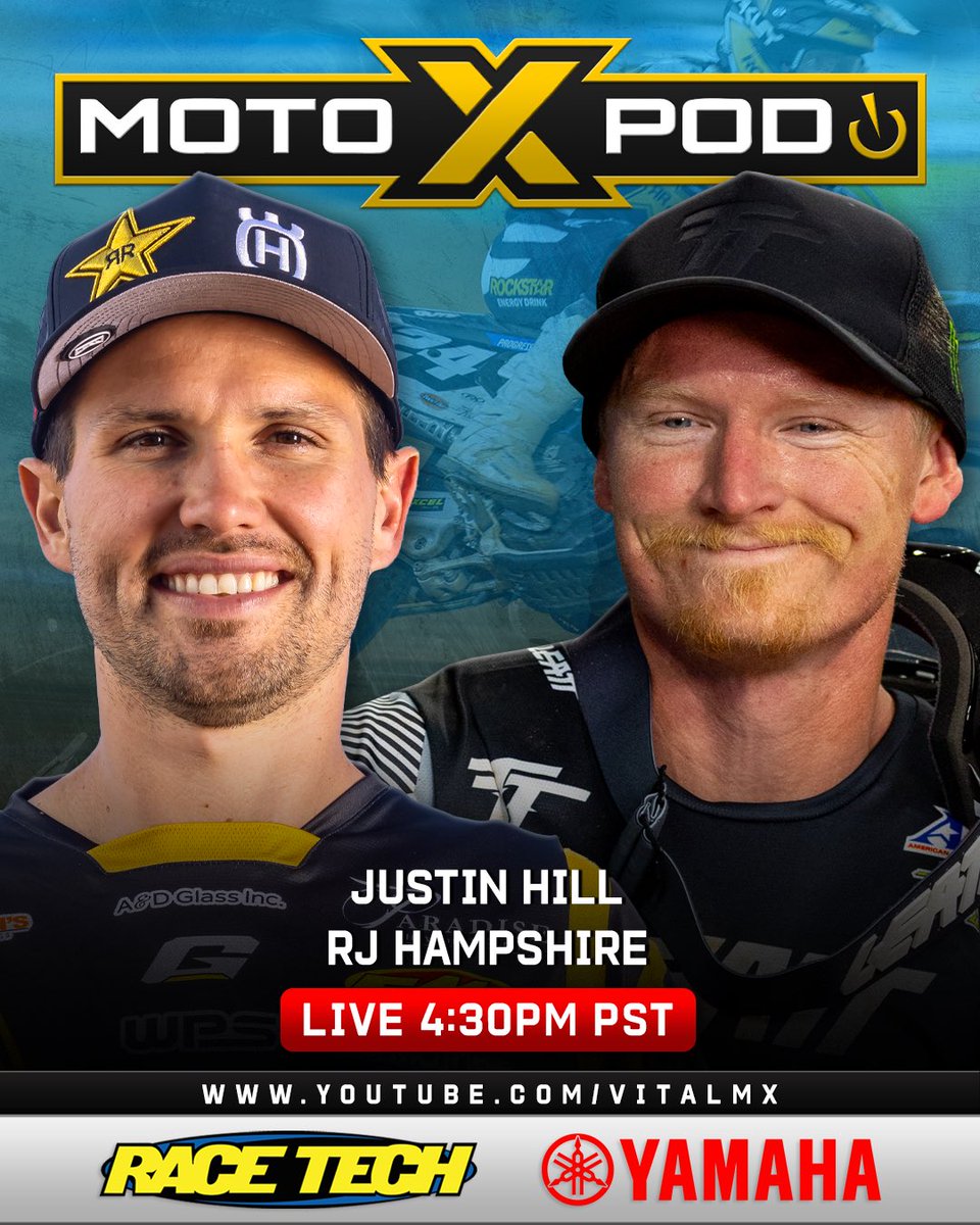 MOTOXP0D's tweet image. Tonight we have @RJHAMPSHIRE21 & Justin Hill live at 430Pac/730Eastern on the Vitalmx YouTube channel. Thnx @racetechsuspen @YamahaRacingcom
@xbrandgoggles @fxrmoto @guts_racing_inc @Evanscooling @proxracingparts @tboltusa @etsracingfuels