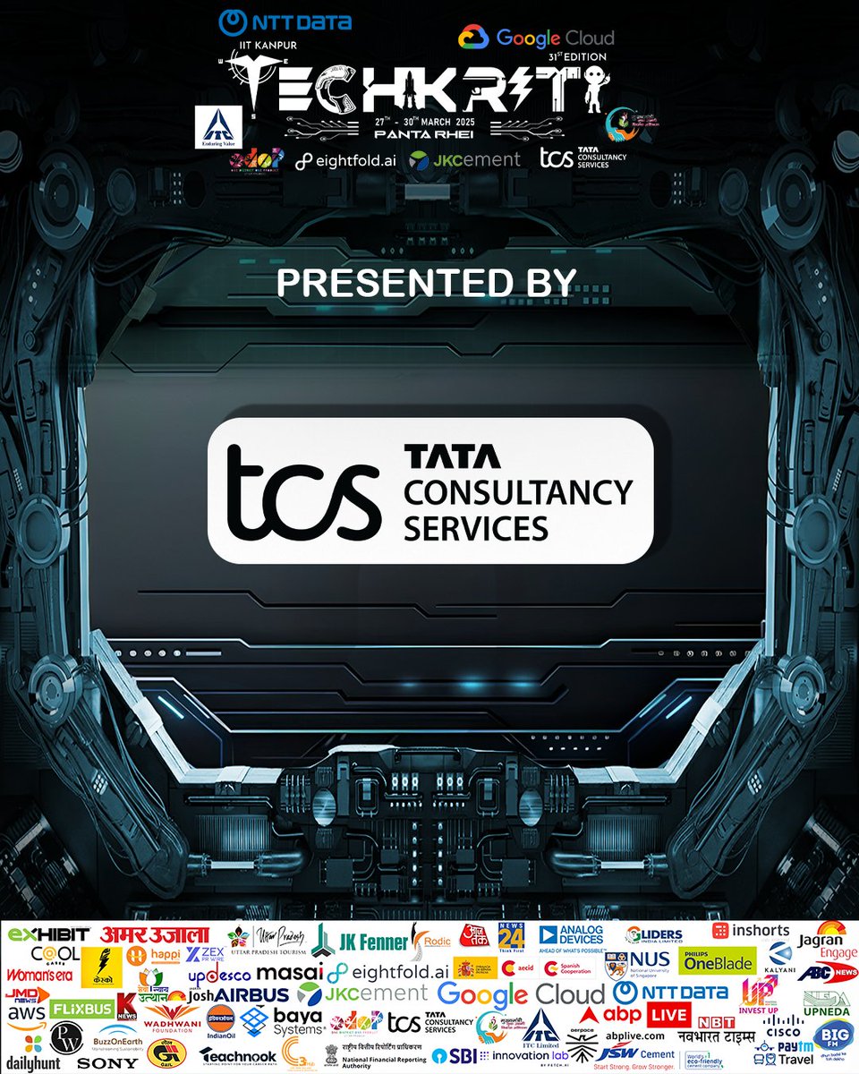 techkriti_iitk's tweet image. Techkriti’25 proudly announces TCS as our PRESENTED BY Sponsor for 31st Edition of Asia’s Largest Technical & Entrepreneurial Festival, Techkriti | IIT Kanpur.
#Techkriti25 #InnovationUnleashed #PanthaRhei #31stEdition #marketing