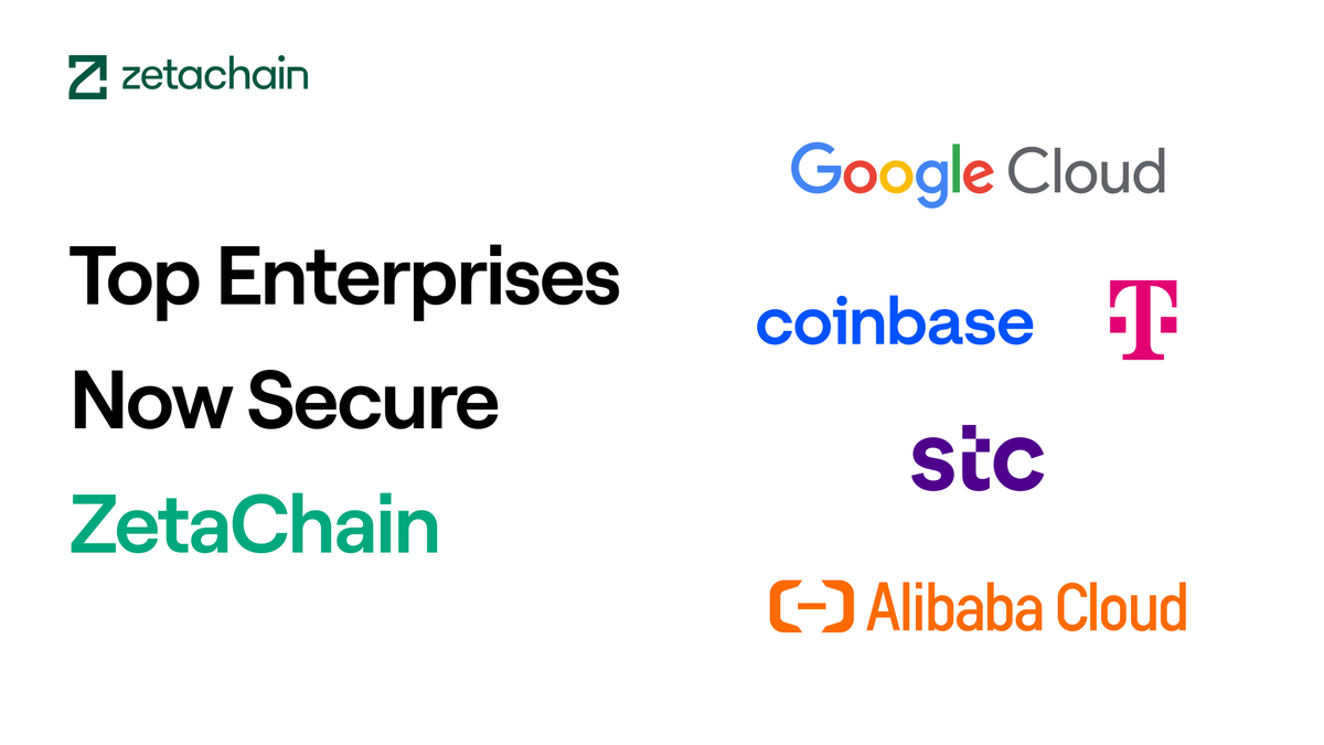 ZetaChain's tweet photo. 🟩 Top enterprises secure the Universal Blockchain: @googlecloud, @deutschetelekom, @alibaba_cloud, @coinbase, @stc_bhr

With ZetaChain, you build once and launch everywhere, including native Bitcoin. Learn more 👇 https://t.co/tvl9gZGFD3