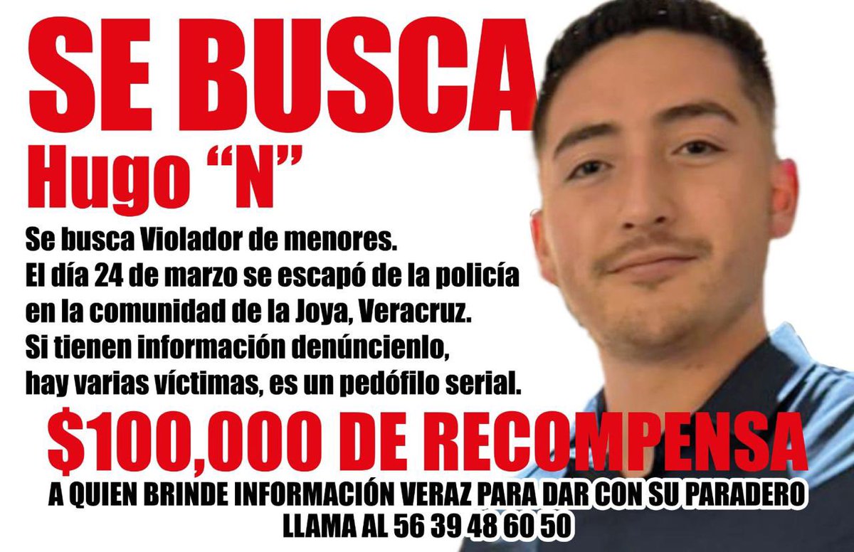 🚨SE BUSCA POR VIOLADOR Y ABUSADOR DE NIÑAS 🚨
 Su nombre es Hugo Velasco Cevallos, tiene y es un maldito perro VIOLADOR.
El sujeto en cuestión salió huyendo de CDMX, en donde trabajaba a la Joya, Veracruz por haber abusado sexualmente de una niña en CDMX.
Los padres de la menor
