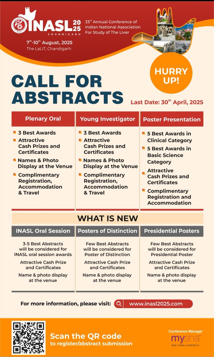 INASL_Liver's tweet image. INASL-2025
7th-10th August 2025
Chandigarh
Registration and Abstract Submission are now open.
inasl2025.com