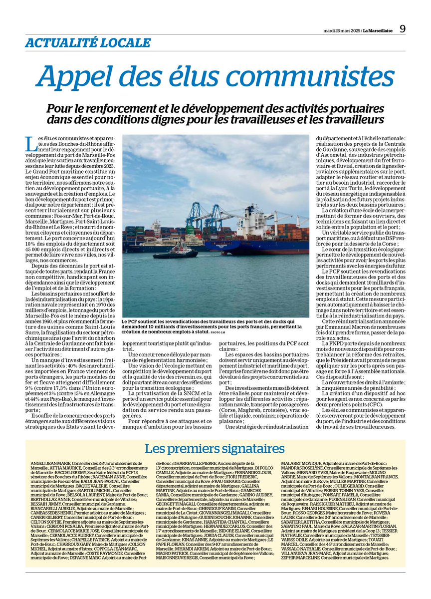 ✍️ J ai signé cet appel

Les elus &amp; militants communistes soutiennent les revendications des travailleurs des ports et docks

Dans <a href="/lamarsweb/">La Marseillaise</a> 👇🏻