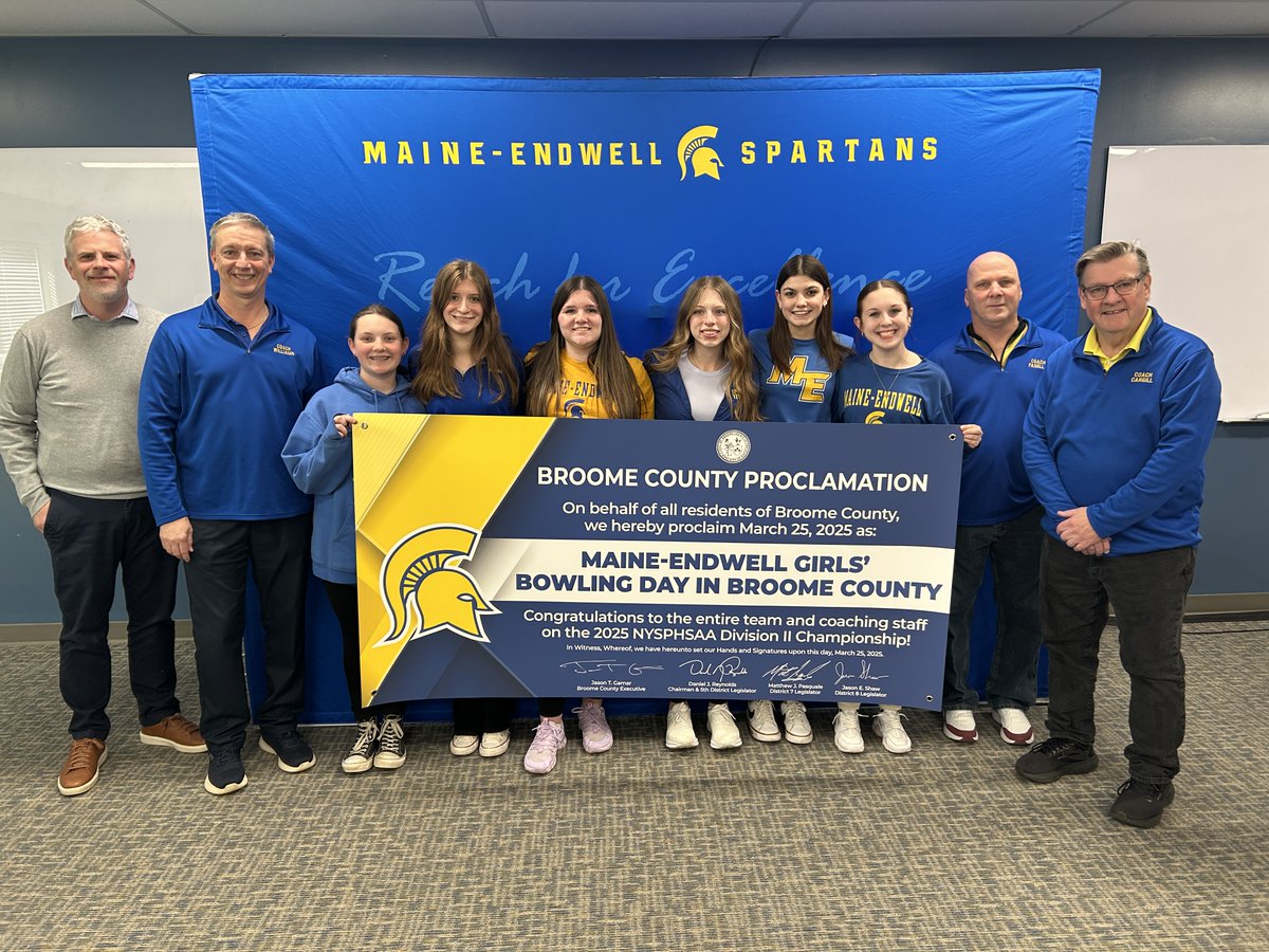 Maine-Endwell (@mecsdspartans) on Twitter photo Thank you to Broome County Executive <a href="/jasongarnar/">Jason Garnar</a> and the legislature for officially proclaiming March 25, 2025 as: Maine-Endwell Girls' Bowling Day! We are so proud of this incredible team
<a href="/MECSDathletics/">Maine-Endwell Athletics</a> <a href="/VanFossenJason/">Jason Van Fossen</a> Thank you to Broome County Executive <a href="/jasongarnar/">Jason Garnar</a> and the legislature for officially proclaiming March 25, 2025 as: Maine-Endwell Girls' Bowling Day! We are so proud of this incredible team
<a href="/MECSDathletics/">Maine-Endwell Athletics</a> <a href="/VanFossenJason/">Jason Van Fossen</a>