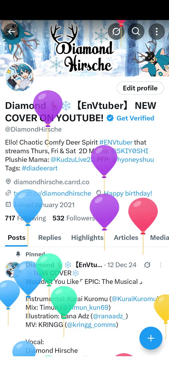 Balloon Time!!! Birthday/ 4 Year Anniversary stream celebration starting in an hour!! 

Hope to see you deeries there~ 
twitch.tv/diamondhirsche
