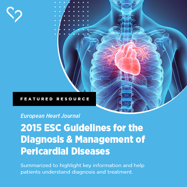 The Pericarditis Alliance provides key resources, including article summaries, to help you and your doctor navigate your journey. Not sure where to begin? Start with our 2015 ESC Guidelines summary for insights on diagnosis and treatment. pericarditisalliance.org/2015-esc-guide…