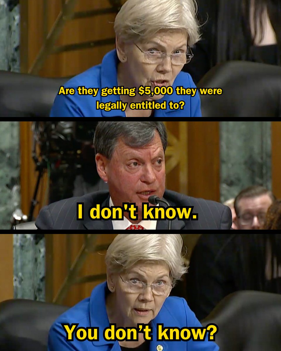 SenWarren's tweet photo. Donald Trump and Elon Musk are closing Social Security offices, firing the workers, and even shutting down the phone lines.

Today I pressed Trump's Social Security nominee if missing checks are just another way to cut benefits.

He didn't know...

Well I do — I'm voting NO. https://t.co/yPH2gDtLXk
