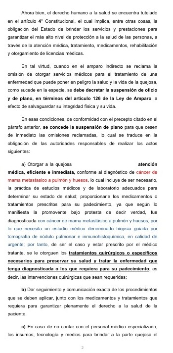 JusticiavsC's tweet photo. Juez concede suspensión a paciente con CÁNCER DE MAMA METÁSTASICO EN PULMÓN Y HUESOS, ordenando a #IMSS brinde servicio médico, medicamentos y estudios necesarios para determinar un tratamiento adecuado, a efecto de proteger la salud de la quejosa.

📌 https://t.co/WiyMQTvcsq https://t.co/hBJge8taBb