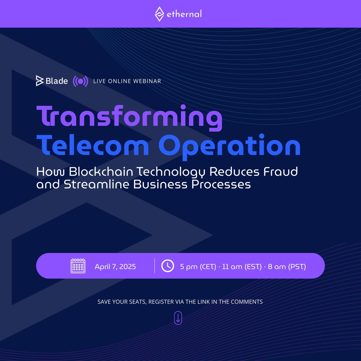 𝗥𝗲𝗮𝗱𝘆 𝘁𝗼 𝘁𝗿𝗮𝗻𝘀𝗳𝗼𝗿𝗺 𝘆𝗼𝘂𝗿 𝘁𝗲𝗹𝗲𝗰𝗼𝗺 𝗼𝗽𝗲𝗿𝗮𝘁𝗶𝗼𝗻𝘀?

Join us for a 30-minute deep dive into how blockchain technology is transforming Telecom industry. 🧐

Our speakers will walk you through:

• 𝗥𝗲𝗮𝗹-𝘄𝗼𝗿𝗹𝗱 𝗰𝗮𝘀𝗲 𝘀𝘁𝘂𝗱𝗶𝗲𝘀 that reveal