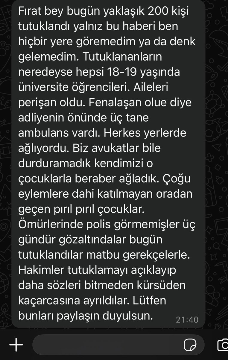 bugün çağlayan en acayip günlerinden birini yaşadı. okurken bile zorlanabilirsiniz. 18-19 yaşında, ilk kez bir eyleme katılan gencecik çocuklar tutuklandı. avukatın mesajını okuyun lütfen.