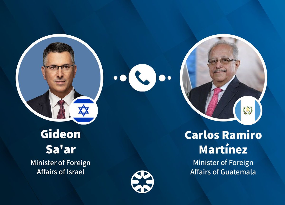 Gideon Sa'ar | גדעון סער (@gidonsaar) on Twitter photo Guatemala made history by opening an embassy in Jerusalem, our eternal capital. Pleasure to speak today with FM <a href="/CRMartinezGT/">Carlos Ramiro Martínez</a> about the Israeli children extracted from the "Lev Tahor" cult.
I thank the Minister for the cooperation of Guatemala's authorities and for the Guatemala made history by opening an embassy in Jerusalem, our eternal capital. Pleasure to speak today with FM <a href="/CRMartinezGT/">Carlos Ramiro Martínez</a> about the Israeli children extracted from the "Lev Tahor" cult.
I thank the Minister for the cooperation of Guatemala's authorities and for the