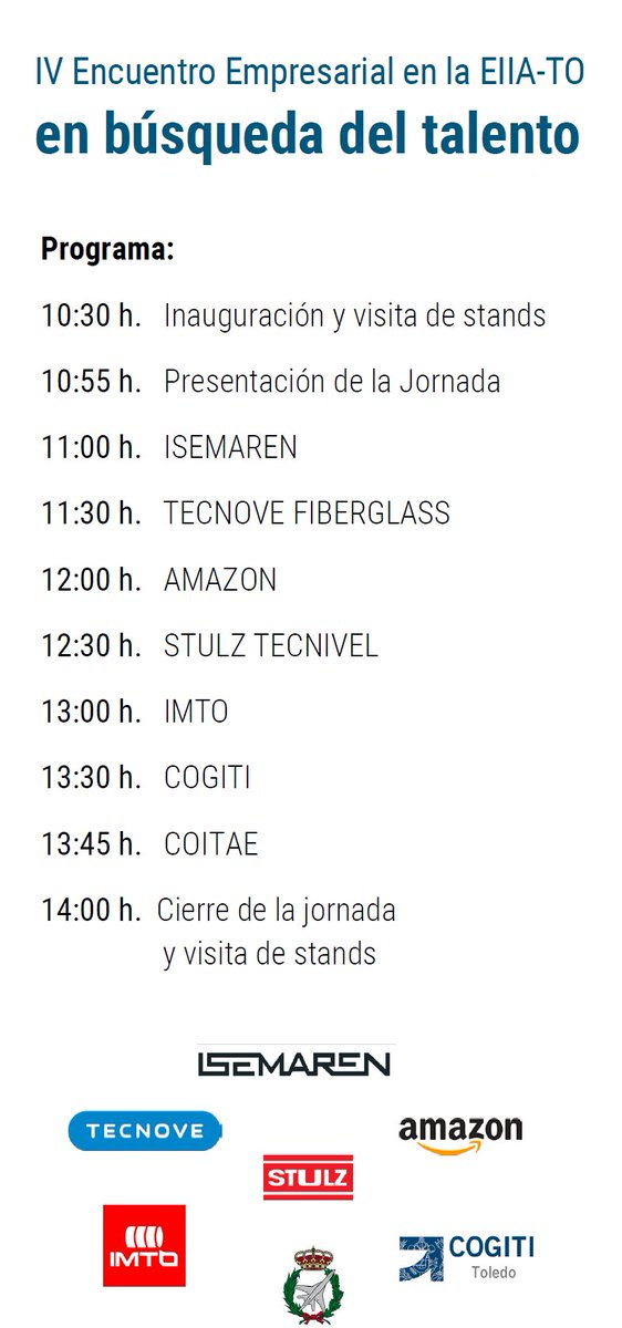 IV Encuentro Empresarial en la EIIA-TO 🏭

📅 3 abril 🏫 Edificio 10  ⏰11:00 h
💡 Conoce qué buscan las empresas en el ingeniero del futuro y accede a oportunidades de prácticas y empleo.
📜 Se certificará la asistencia
🔗 Inscríbete aquí 👉 forms.office.com/e/T2xQQjmn0h
Animaos!