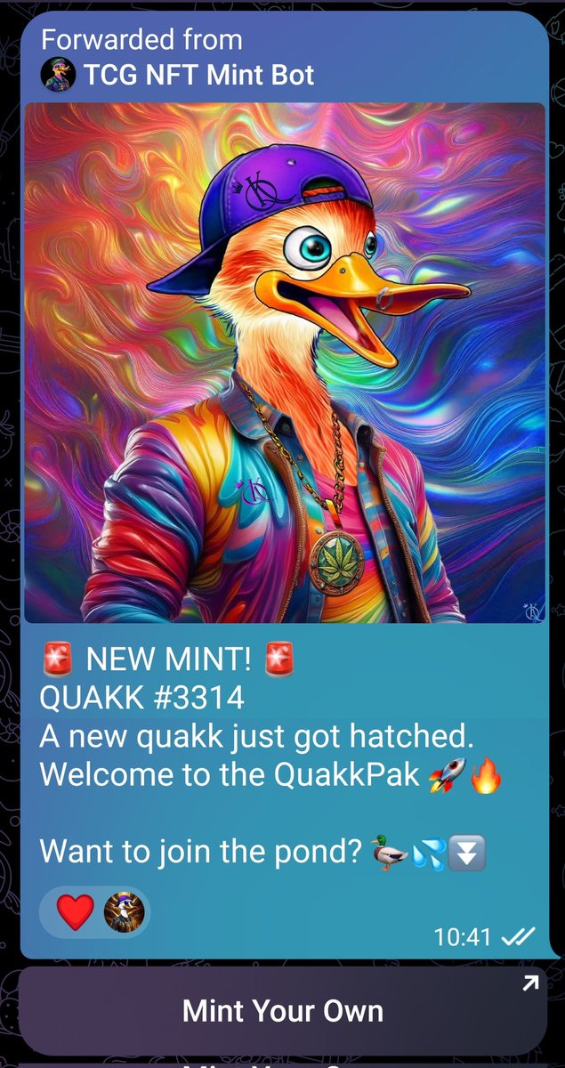 TheCryptoGuy0G's tweet photo. I love waking up, checking the @quakklife TG and seeing all the freshly minted Quakks!!

Do you want your own custom NFT mint bot for your NFT project? DM me and let's get you set up!

#nft #nfts #mintbot #mint https://t.co/9PSievO66P