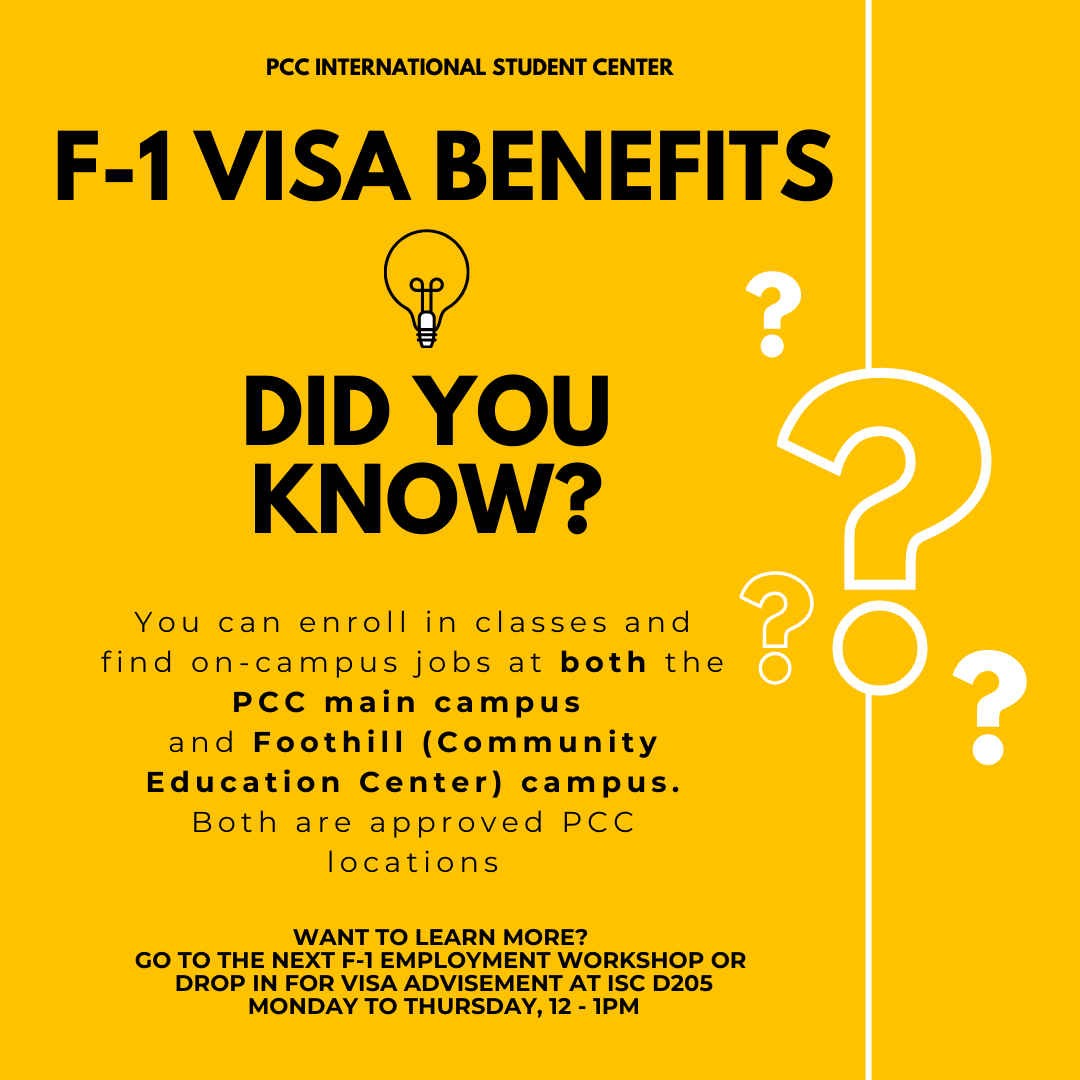 ISCLancer's tweet image. It&apos;s Tuesday Time time! PCC F-1 students can enroll in classes and find on-campus jobs at both PCC main campus and Foothill (Community Education Center) campus. Want more info? Visit the ISC D-205 during drop-in hours, Mon to Thurs., 12PM to 1PM.

#f1students #f1visa