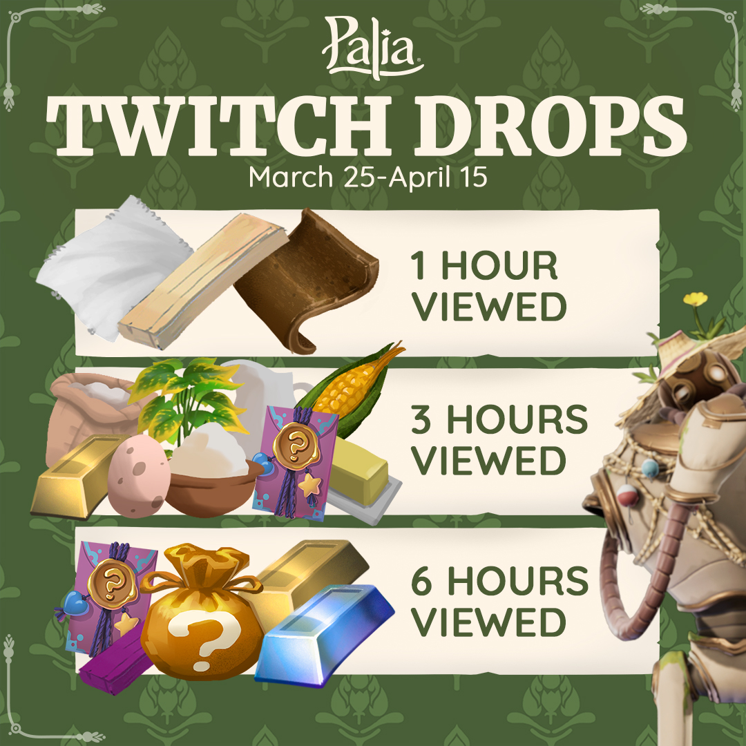 Twitch Drops are back for Palia's Tinker &amp; Timber update! 🎁

Tune-in to your favorite Palia content creators to receive free rewards! 

Check out the blog here: palia.com/news/190-twitc…  

#Palia #PlayPalia