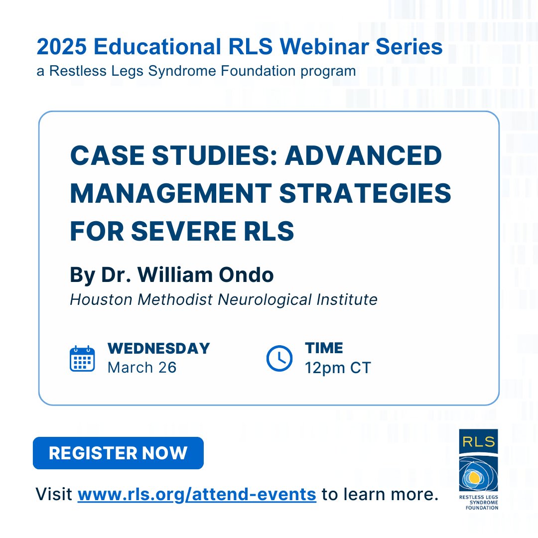 Don’t miss tomorrow’s webinar featuring Dr. William Ondo, director of the RLS Quality Care Center at Houston Methodist Neurological Institute! All are welcome to join us for this live presentation, tomorrow on March 26 at 12 pm CT. Secure your spot now: rls.org/attend-events