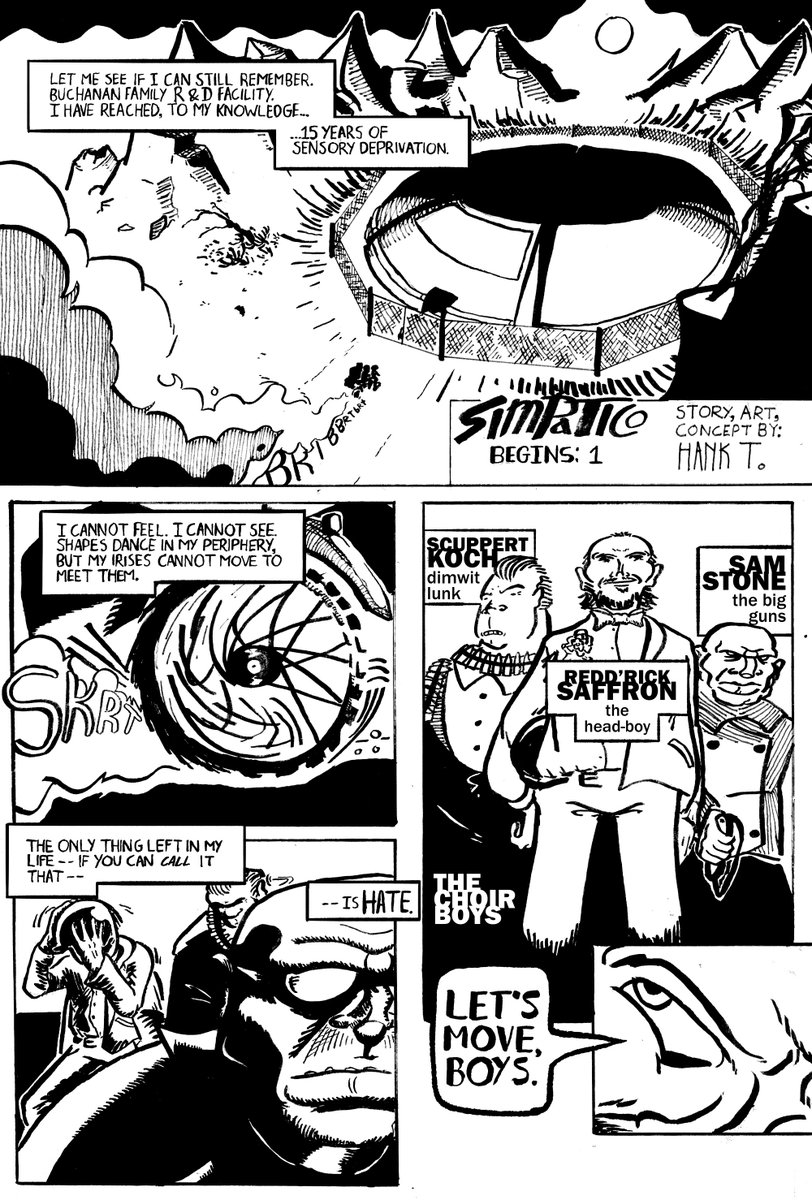 hankmodular's tweet photo. im still not on this site, but i cant resist posting this: these are the first four pages of my new comic, SIMPATICO. you know where to find out more https://t.co/whK115dWou
