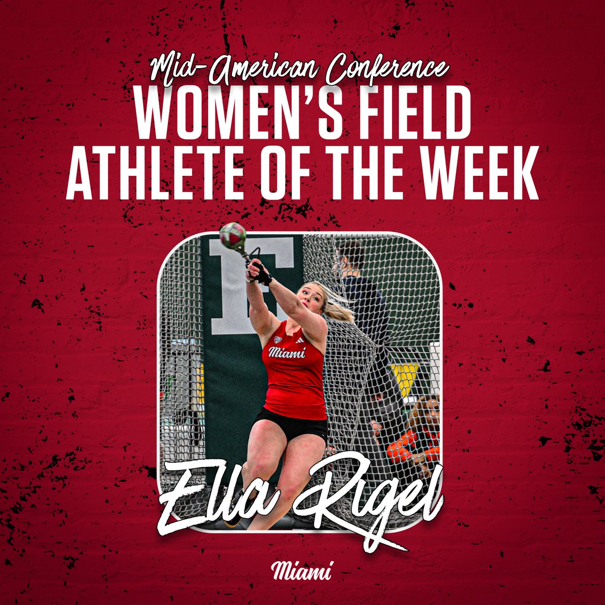 Congrats to Ella Rigel for earning <a href="/MACSports/">MACtion</a> Women's Field Athlete of the Week! 

📕 -  miamiredhawks.com/news/2025/3/25…

#RiseUpRedHawks