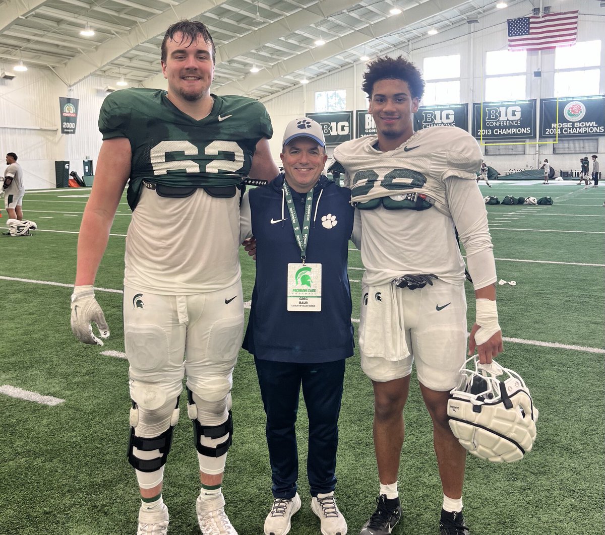 Great day at MSU Spring practice today. Excited to see our Dakota boys doing so well… Justin Bell #62 and Dimari Malone #33