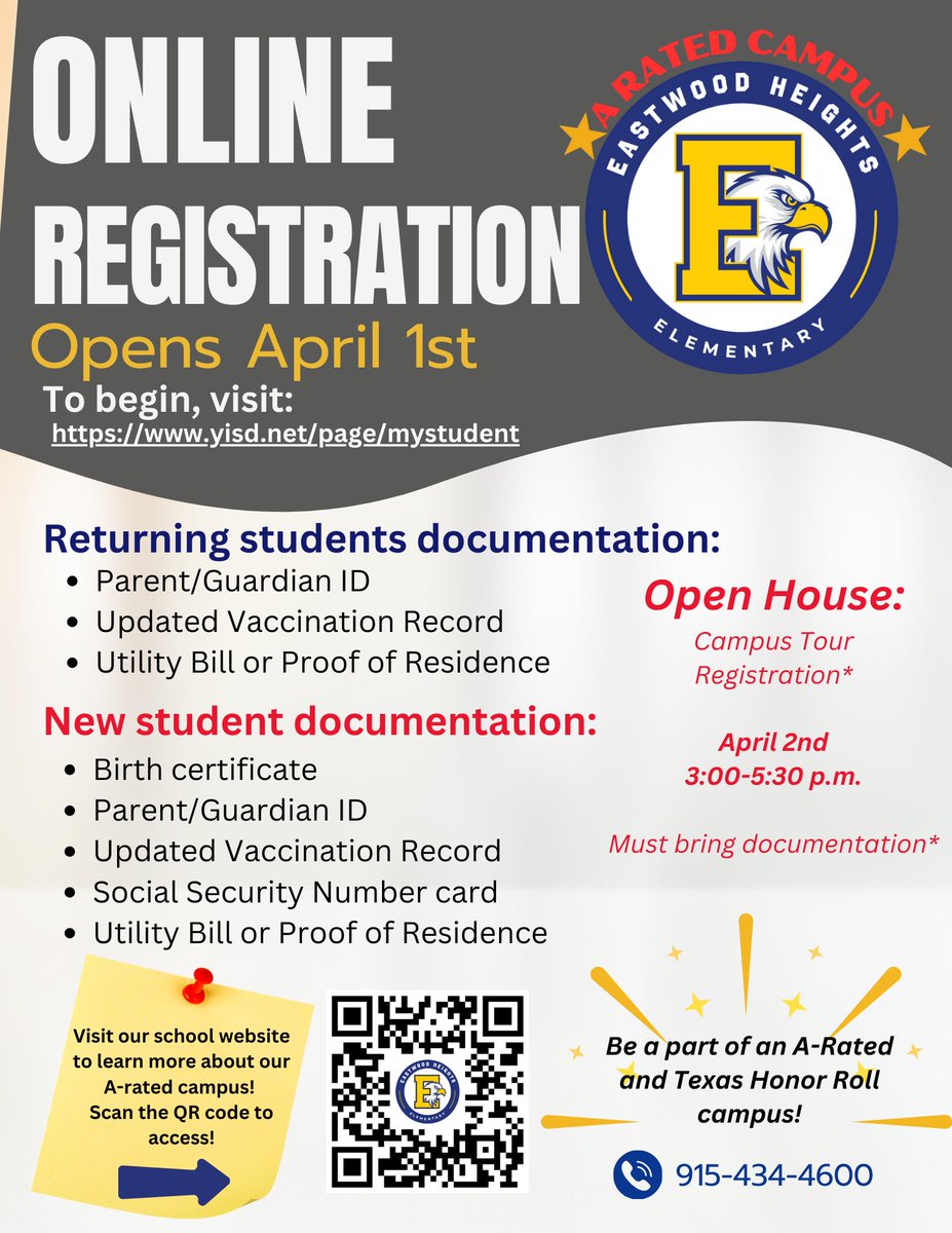 Unlock your child's potential at Eastwood Heights!💻 Registration opens April 1st. Join us for our Open House April 2nd to tour our campus &amp; learn about our student success focus. The Heights, where your child's journey takes flight! #EagleUp <a href="/rachblair11/">Rachael Blair</a>
canva.com/design/DAFenIs…