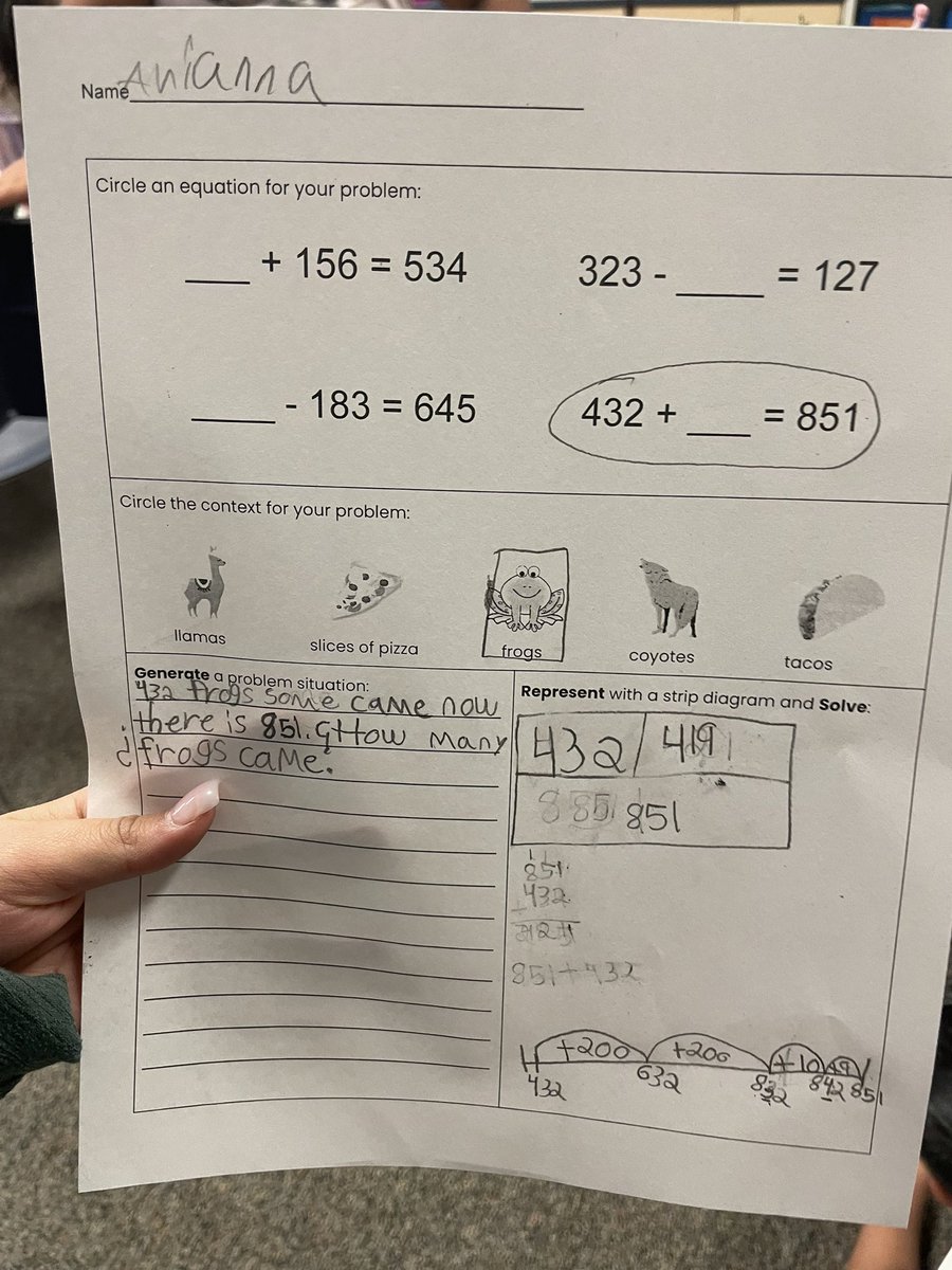 Mrs. Erives’ 2nd graders are generating word problems that match an equation and checking their stories &amp; strip diagrams with a partner.  Great work! 🙌 <a href="/basswood_es/">Basswood Elementary</a> <a href="/KISDMathSquad/">KISDMathSquad</a>