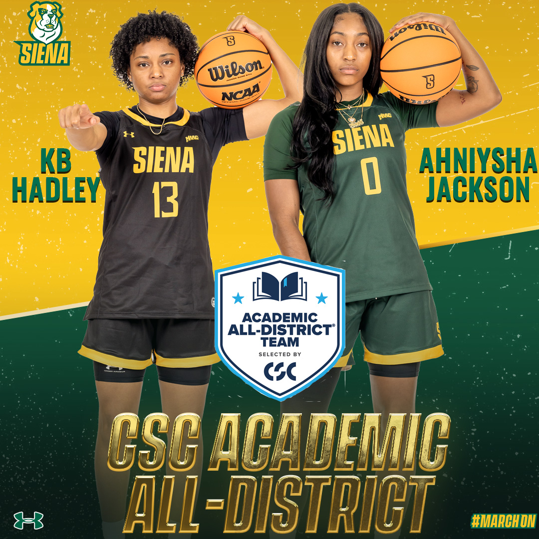 Siena Saints (@sienasaints) on Twitter photo ✍️📚 Roll out the honors!
Jackson & Hadley of <a href="/Siena_WBB/">Siena Women’s Basketball</a> earn <a href="/CollSportsComm/">College Sports Communicators</a> Academic All-District Accolades
📰 t.ly/O15Q_
#MarchOn x #SienaSaints ✍️📚 Roll out the honors!
Jackson & Hadley of <a href="/Siena_WBB/">Siena Women’s Basketball</a> earn <a href="/CollSportsComm/">College Sports Communicators</a> Academic All-District Accolades
📰 t.ly/O15Q_
#MarchOn x #SienaSaints
