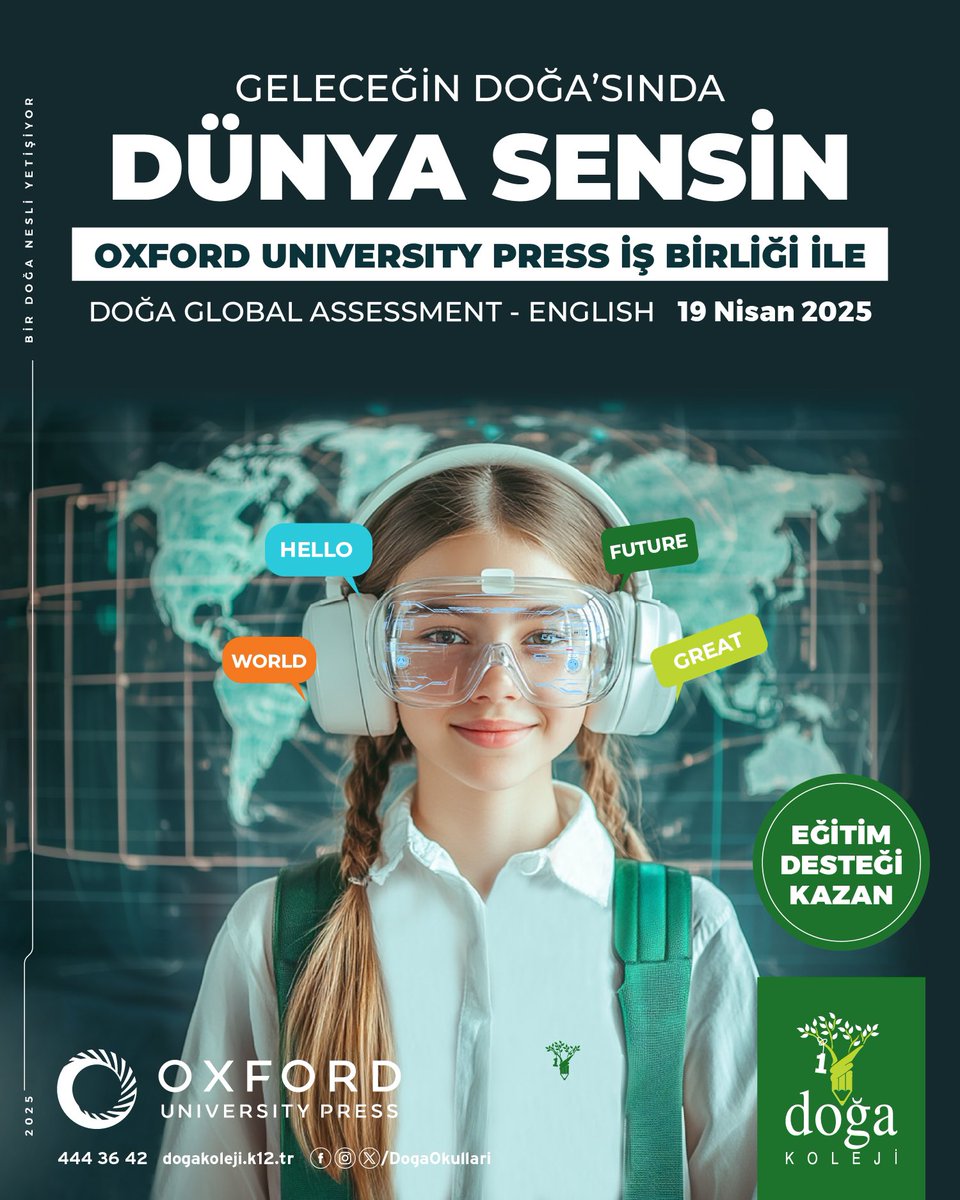 Doğa Koleji &amp; Oxford University Press iş birliğiyle 19 Nisan'da İngilizce Değerlendirmesi’ne katıl, eğitim desteği kazan, Dünya vatandaşı olmak için ilk adımı at. 

Doğa Global Assessment - English, Hemen başvur! 

Başvuru için: dogakoleji.k12.tr/basvurular/ing…