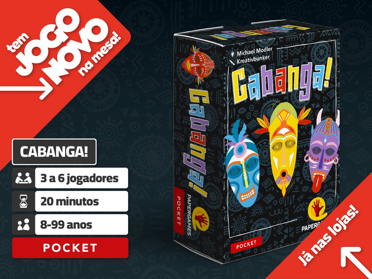Lançamento novo na área: conheça Cabanga! 🎭

Com partidas dinâmicas e cheias de reviravoltas, Cabanga! é um jogo perfeito para desafiar amigos e família, garantindo risadas, tensão e aquela vontade de jogar de novo.

Saiba mais em: papergames.com.br/cabanga/