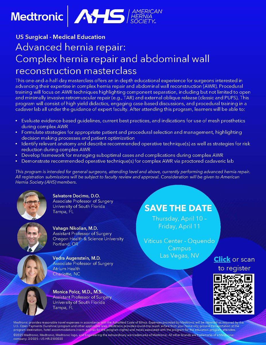 American Hernia Society (@americanhernia) on Twitter photo Apply for the <a href="/AmericanHernia/">American Hernia Society</a> and <a href="/Medtronic/">Medtronic</a> for the Advanced Hernia Repair: Complex Hernia Repair & Abdominal Wall Reconstruction Masterclass - just a few spots left!
Register: tinyurl.com/5db4d3c5
<a href="/Dr_Sal_Docimo/">Salvatore Docimo</a>
<a href="/VNikolian/">Vahagn C. Nikolian, MD</a>
<a href="/VedraAugenstein/">Vedra Augenstein</a> Apply for the <a href="/AmericanHernia/">American Hernia Society</a> and <a href="/Medtronic/">Medtronic</a> for the Advanced Hernia Repair: Complex Hernia Repair & Abdominal Wall Reconstruction Masterclass - just a few spots left!
Register: tinyurl.com/5db4d3c5
<a href="/Dr_Sal_Docimo/">Salvatore Docimo</a>
<a href="/VNikolian/">Vahagn C. Nikolian, MD</a>
<a href="/VedraAugenstein/">Vedra Augenstein</a>