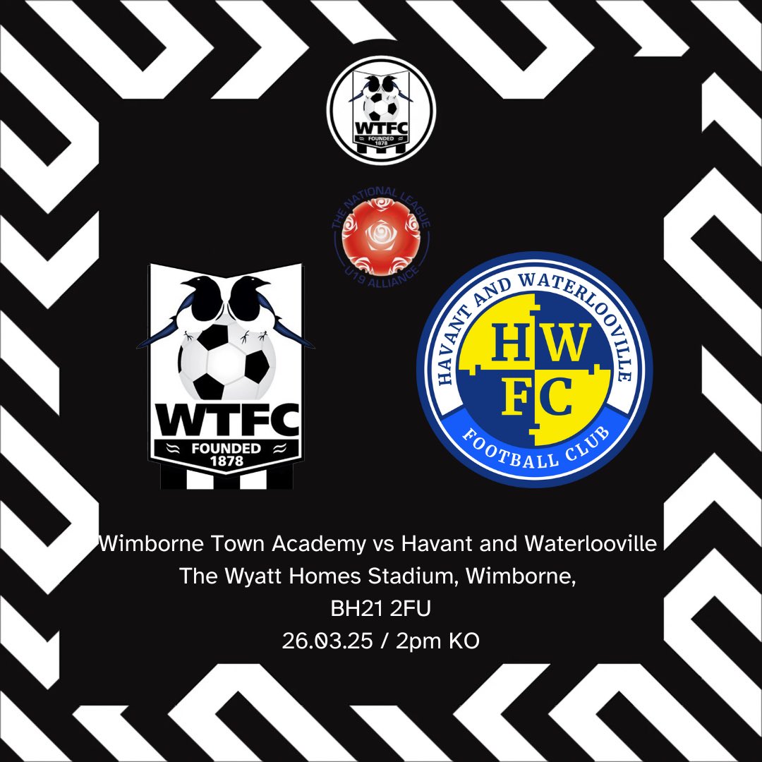WTFC Academy (@wtfc_academy) on Twitter photo NEXT UP:
Tomorrow afternoon our Academy host <a href="/HWFCOfficial/">Havant & Waterlooville FC</a> in the <a href="/nationallgeU19/">NL Under 19 Alliance</a>
🆚 Havant & Waterlooville FC
⚽️ National Youth
Alliance League
🏟️ The Wyatt Homes Stadium
📍 BH21 2FU
🗓️ 26.03.2025
⏰ 14.00pm KO
#upthemagpies🥧 NEXT UP:
Tomorrow afternoon our Academy host <a href="/HWFCOfficial/">Havant & Waterlooville FC</a> in the <a href="/nationallgeU19/">NL Under 19 Alliance</a>
🆚 Havant & Waterlooville FC
⚽️ National Youth
Alliance League
🏟️ The Wyatt Homes Stadium
📍 BH21 2FU
🗓️ 26.03.2025
⏰ 14.00pm KO
#upthemagpies🥧