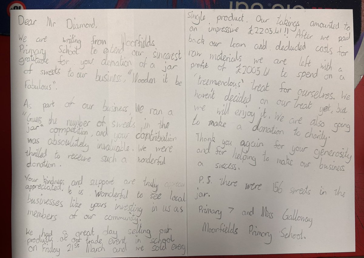 A lovely wee thank you card form a local primary school …😊
