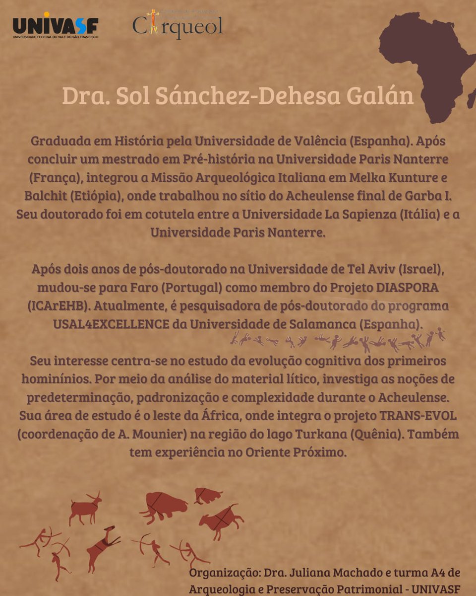 Mañana nuestra compañera Sol Sánchez-Dehesa Galán dará un curso de introducción a la tecnología lítica y el Achelense a los estudiantes de L2 de la Universidad Federal do Vale do São Francisco, Brasil. #USAL4EXCELLENCE