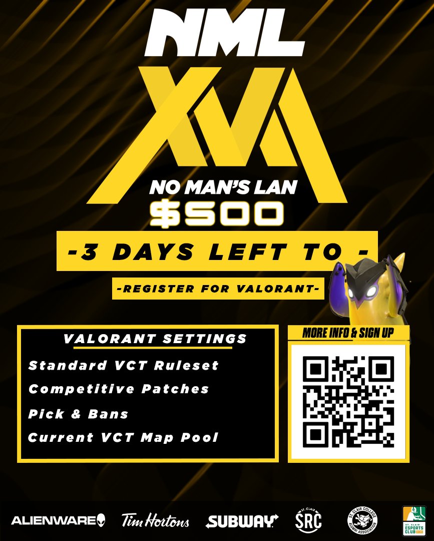 Lock in your spot for No Man's LAN XVII VALORANT tournament! With just 3 days remaining to secure your team's slot and compete for the 500$ prize! 🏆 

Register now:🔗⬇️ 
start.gg/nomanslan17
#NML2025