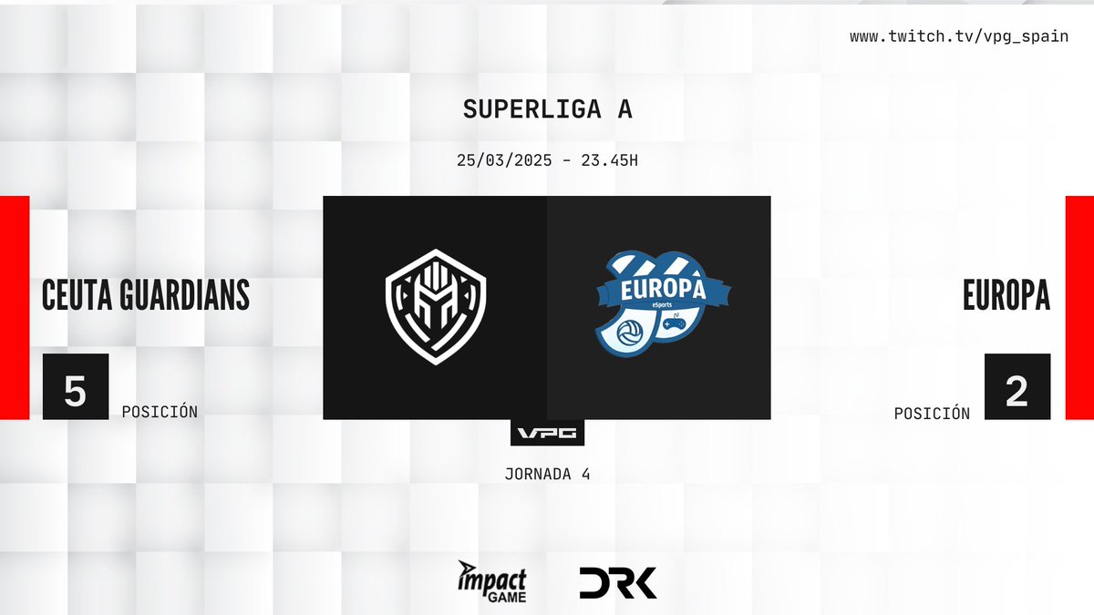 Virtual Pro Gaming Espaรฑa (@vpg_spain) on Twitter photo ๐๐๐๐๐๐๐๐๐ ๐๐๐
๐ SUPERLIGA
๐๏ธ JORNADA 3-4
โฐ 23:45
๐บ <a href="/CeutaGuardians/">๐พ๐๐๐๐ผ ๐๐๐ผ๐๐ฟ๐๐ผ๐๐</a> ๐ <a href="/EuropaEsports/">CE Europa eSports</a>
๐๏ธ <a href="/RoberEsp/">Roberto Adriรกn</a> <a href="/LeonidasMadiba/">LeoMadiba</a> <a href="/jmpd_bluelite/">Josรฉ Manuel Pรฉrez Domรญnguez bLueLiTe</a>
โ๏ธ ยกDuelo de proyectos de altos vuelos esta noche en VPG Espaรฑa!
#TuEresVPG #Apoyaeldirecto <a href="/ImpactGame_es/">Impact Game</a> <a href="/DRKsportsES/">DRK Sports</a> ๐๐๐๐๐๐๐๐๐ ๐๐๐
๐ SUPERLIGA
๐๏ธ JORNADA 3-4
โฐ 23:45
๐บ <a href="/CeutaGuardians/">๐พ๐๐๐๐ผ ๐๐๐ผ๐๐ฟ๐๐ผ๐๐</a> ๐ <a href="/EuropaEsports/">CE Europa eSports</a>
๐๏ธ <a href="/RoberEsp/">Roberto Adriรกn</a> <a href="/LeonidasMadiba/">LeoMadiba</a> <a href="/jmpd_bluelite/">Josรฉ Manuel Pรฉrez Domรญnguez bLueLiTe</a>
โ๏ธ ยกDuelo de proyectos de altos vuelos esta noche en VPG Espaรฑa!
#TuEresVPG #Apoyaeldirecto <a href="/ImpactGame_es/">Impact Game</a> <a href="/DRKsportsES/">DRK Sports</a>