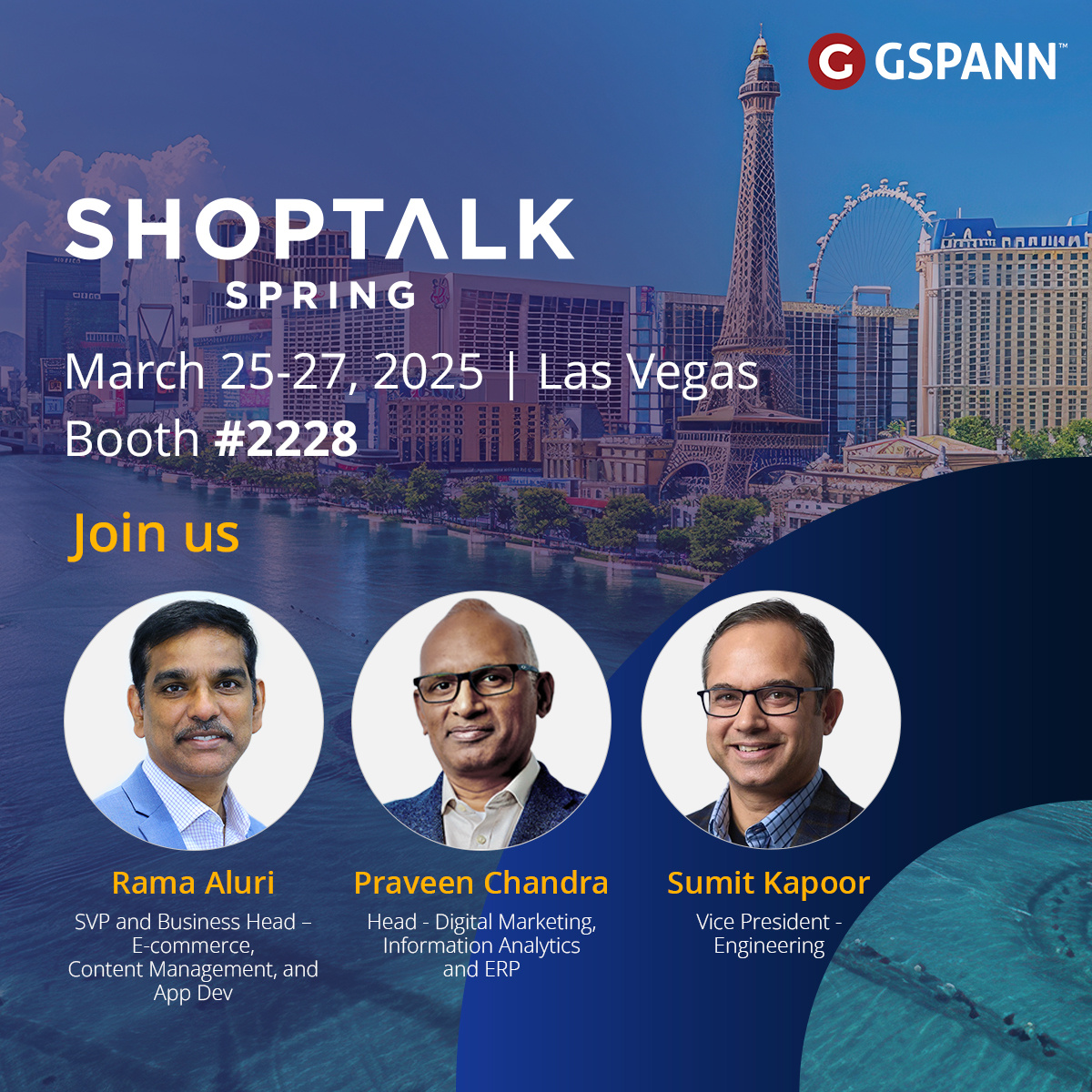 gspanntech's tweet image. Catch us at Booth #2228 at @ShopTalk Spring!  

Talk AI-driven personalization, composable commerce, data insights &amp;amp; more with our experts.  

👉 Swing by Booth #2228 — we’d love to hear your thoughts and share ideas.

#ShopTalkSpring #ContentHubGPT #GSPANNEvents #Shoptalk2025