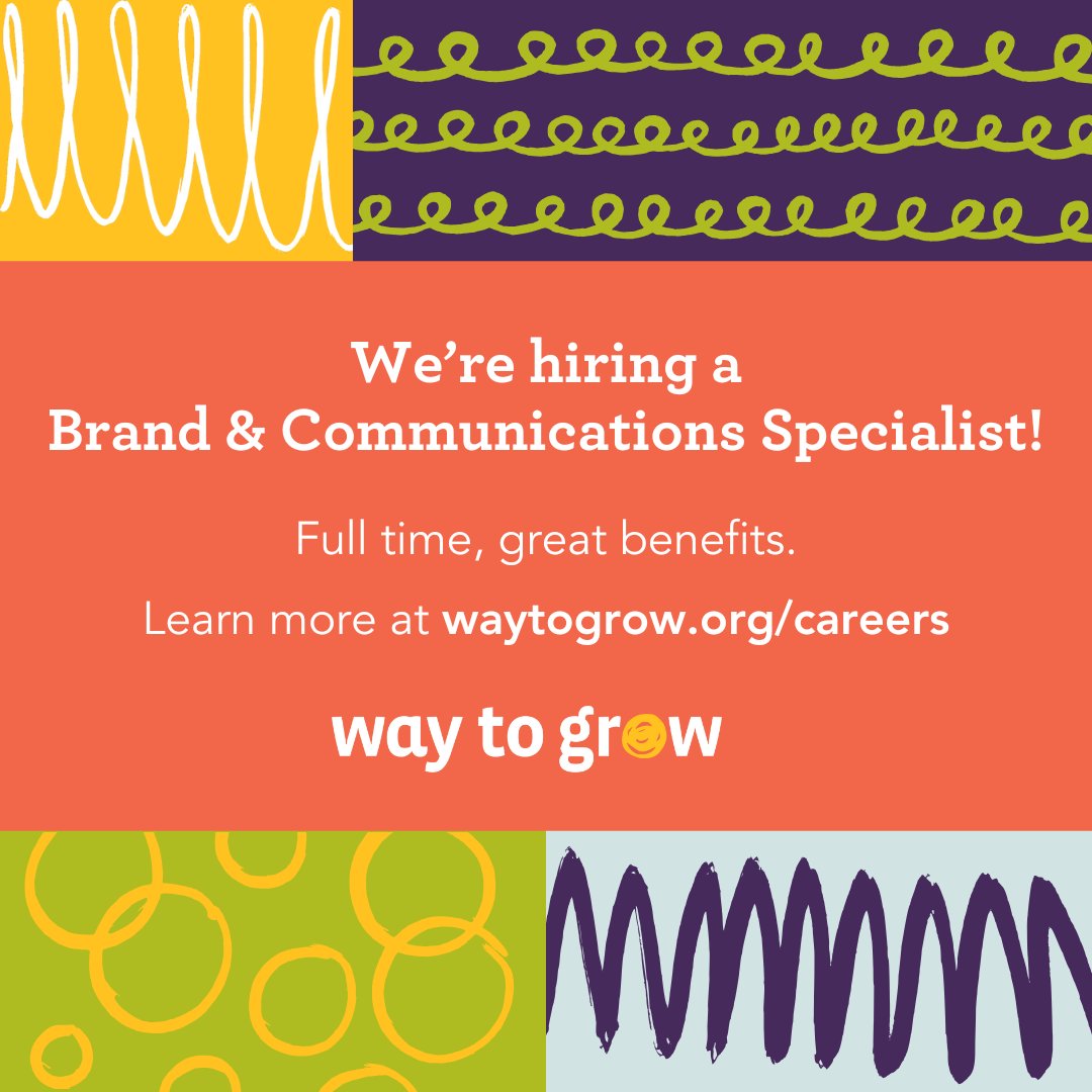 Way to Grow is looking for a Brand and Communications Specialist to help share our mission and connect with our community.

If you or someone you know would be a great fit, visit our careers page to learn more at waytogrow.org/careers!

#HiringNow