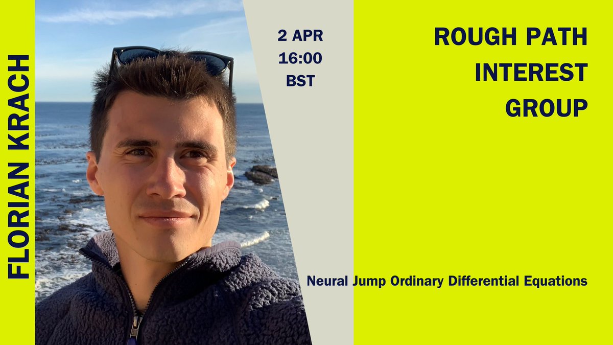 We're thrilled to have Florian Krach speaking at our next RPIG meeting on Wed 2 Apr at 16:00 BST.  Florian will be speaking on ‘Neural Jump Ordinary Differential Equations’. Don't miss! To join the RPIG see turing.ac.uk/research/inter…