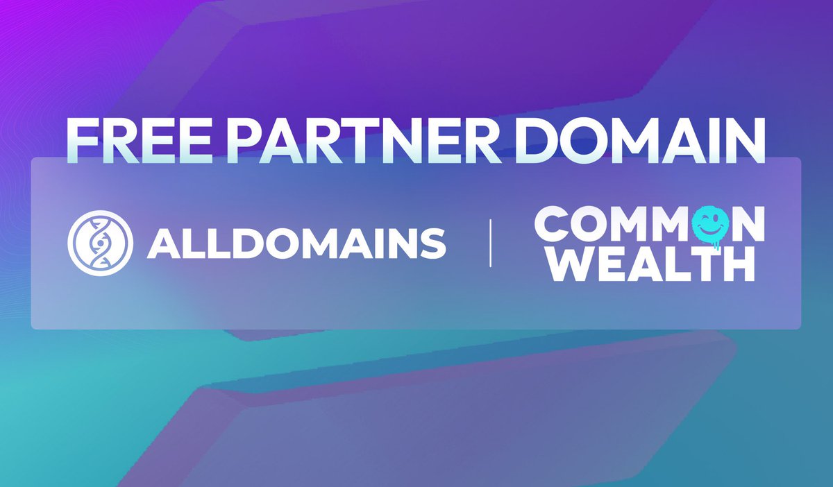 AllDomains 🧬 (@alldomains_) on Twitter photo Excited to partner up with <a href="/joincommonwlth/">Common Wealth</a> 🤝
Together we are giving away 1000 .solana domains for free 🔥
Find out more in the tweet below 👇 Excited to partner up with <a href="/joincommonwlth/">Common Wealth</a> 🤝
Together we are giving away 1000 .solana domains for free 🔥
Find out more in the tweet below 👇