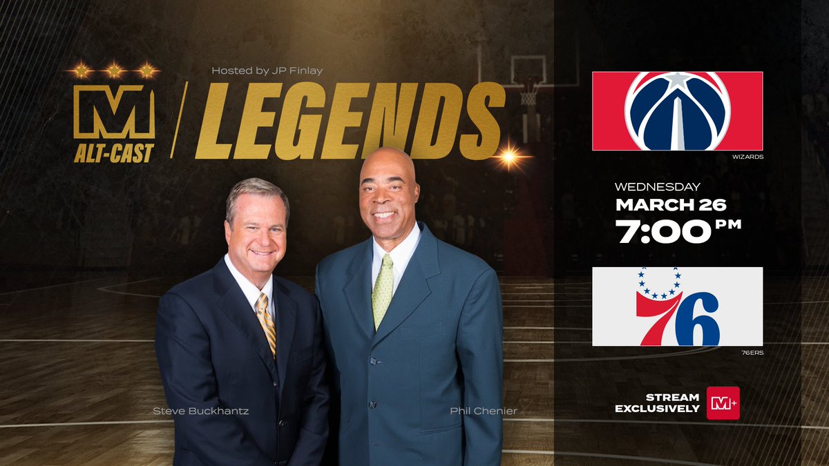Don't miss <a href="/SteveBuckhantz/">Steve Buckhantz</a> &amp; <a href="/PChenier45/">Phil Chenier</a> together on the #MNMTLegends Alt-Cast tomorrow!

<a href="/NBA/">NBA</a> analyst <a href="/TurnerSportsEJ/">Ernie Johnson</a> &amp; former Bullets coach/current <a href="/NBCSPhilly/">NBC Sports Philadelphia</a> analyst, Jim Lynam, join the <a href="/WashWizards/">Washington Wizards</a> legendary broadcast duo to swap stories &amp; watch the game alongside fans!
