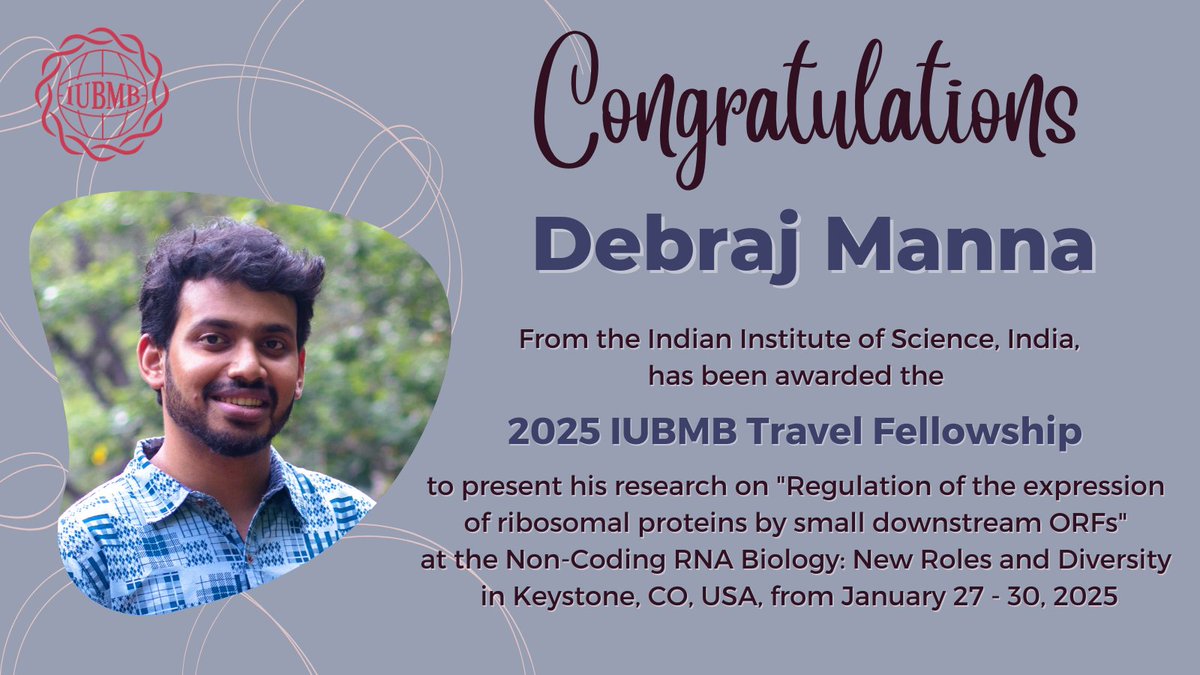 IUBMB (@iubmb) on Twitter photo 🎉Congratulations to @debrajmanna27 from <a href="/BICS_IISc/">The Biochemical Society</a> <a href="/iiscbangalore/">IISc Bangalore</a>, 🇮🇳, who was awarded an IUBMB Travel Fellowship to present his research at the #KSNCRNA25 meeting 🎉Congratulations to @debrajmanna27 from <a href="/BICS_IISc/">The Biochemical Society</a> <a href="/iiscbangalore/">IISc Bangalore</a>, 🇮🇳, who was awarded an IUBMB Travel Fellowship to present his research at the #KSNCRNA25 meeting