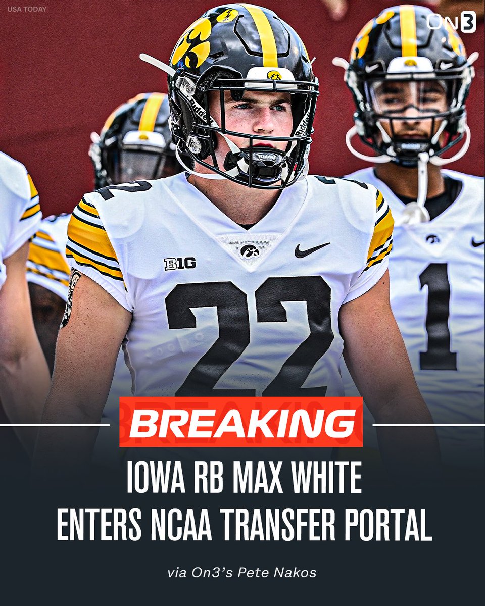 Transfer Portal (@transferportal_) on Twitter photo NEW: Iowa RB Max White has entered the NCAA Transfer Portal, <a href="/PeteNakos_/">Pete Nakos</a> reports.
on3.com/transfer-porta… NEW: Iowa RB Max White has entered the NCAA Transfer Portal, <a href="/PeteNakos_/">Pete Nakos</a> reports.
on3.com/transfer-porta…