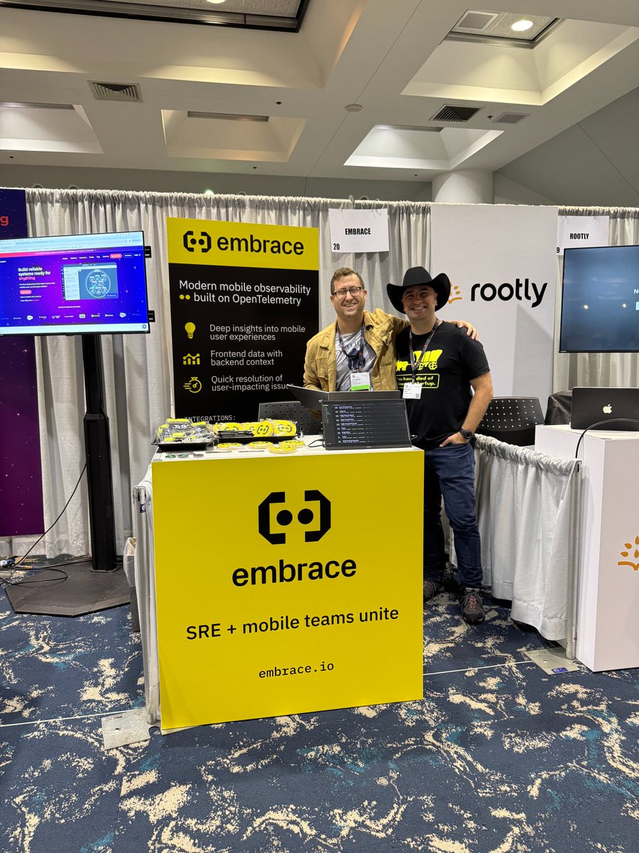 👋 We're at #SRECon Americas! Stop by Booth #20 to see how Embrace equips #SRE &amp; #mobile teams with real-time mobile visibility: from client-side network monitoring to every user session. It’s mobile #observability that actually makes sense, all built on #OpenTelemetry!📱🔭